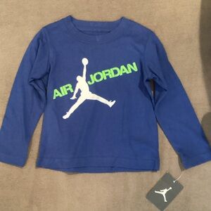 Jordan Kids Long Sleeve Tee in Blue with Green Accents 2T